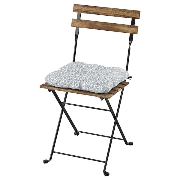 TÄRNÖ - Garden chair, folding black/mordant light brown/Klösan blue - best price from Maltashopper.com 59533435