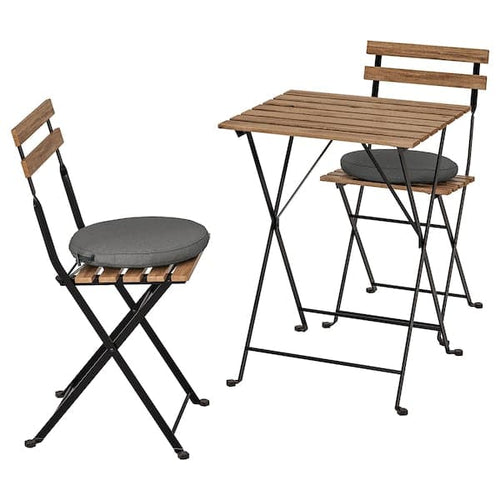 TÄRNÖ Table+2 garden chairs - black/biting light brown/Frösön/Duvholmen dark grey