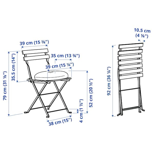 Ikea TÄRNÖ - Table + 2 garden chairs, black/mordant light brown/Klösan blue