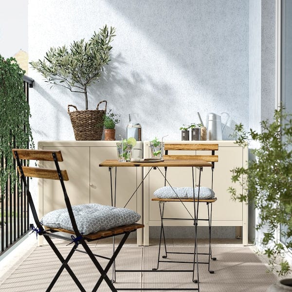 Ikea TÄRNÖ - Table + 2 garden chairs, black/mordant light brown/Klösan blue