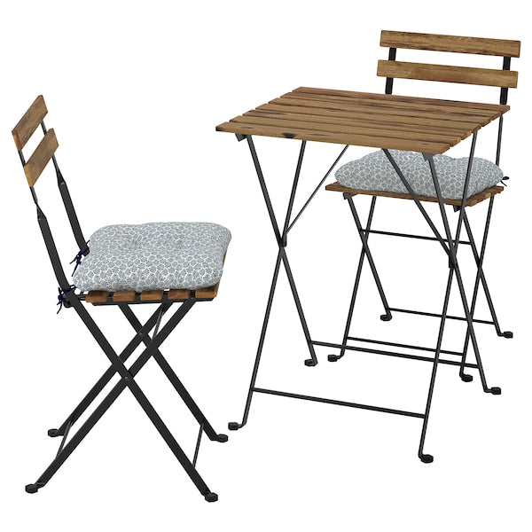 TÄRNÖ - Table + 2 garden chairs, black/mordant light brown/Klösan blue - best price from Maltashopper.com 29534907