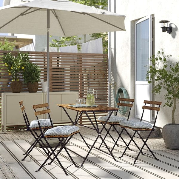 Ikea TÄRNÖ - Table+4 garden chairs, black/mordant light brown/Klösan blue