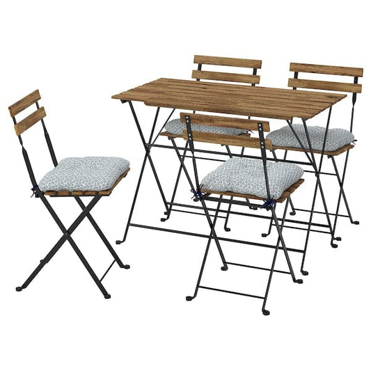 Ikea TÄRNÖ - Table+4 garden chairs, black/mordant light brown/Klösan blue