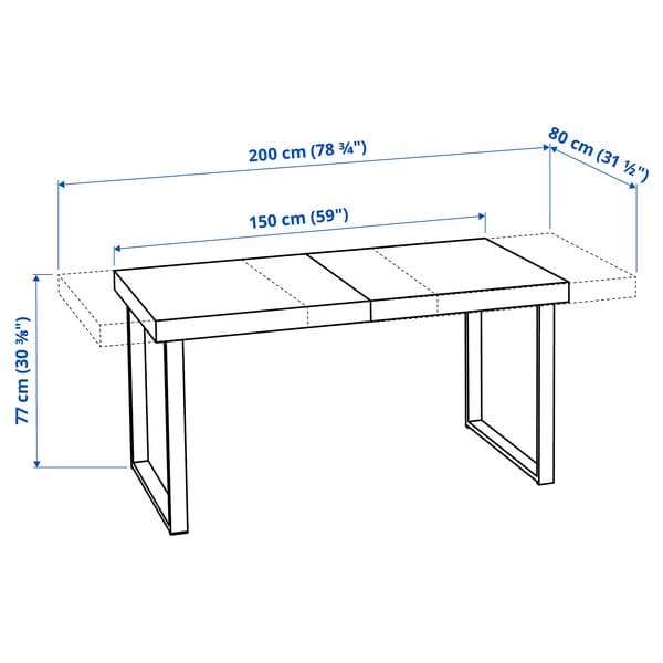 Ikea TARSELE - Extending table, black veneer/black, , 150/200x80 cm