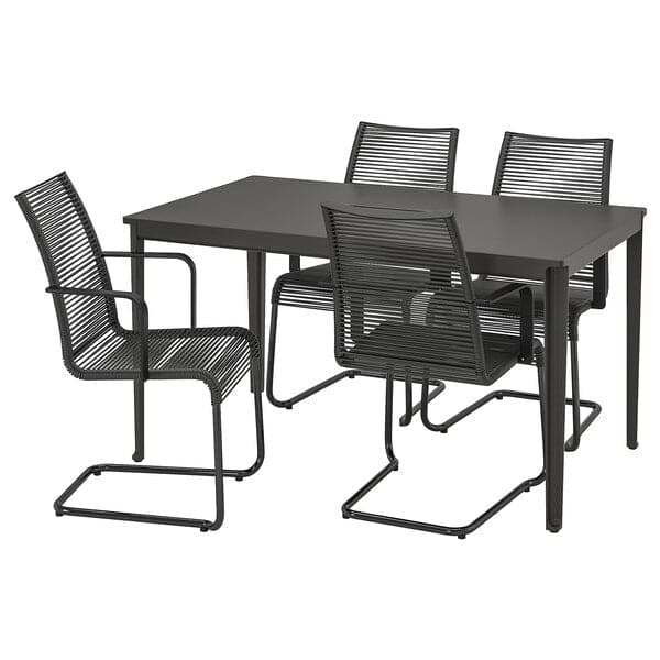 Ikea TEGELÖN / VÄSMAN - Table+4 chairs with armrests, garden, dark grey/black/black ,