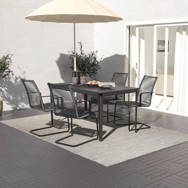 TEGELÖN / VÄSMAN - Table+4 chairs with armrests, garden, dark grey/black/black , - best price from Maltashopper.com 79437131