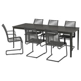TEGELÖN / VÄSMAN table+6 chairs w armrests, outdoor, dark grey/black/black