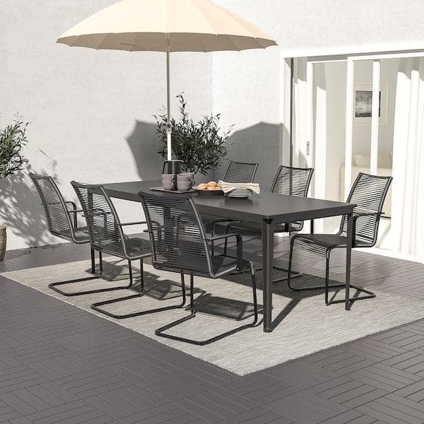 Ikea TEGELÖN / VÄSMAN - Table+6 chairs w armrests, outdoor, dark grey/black/black