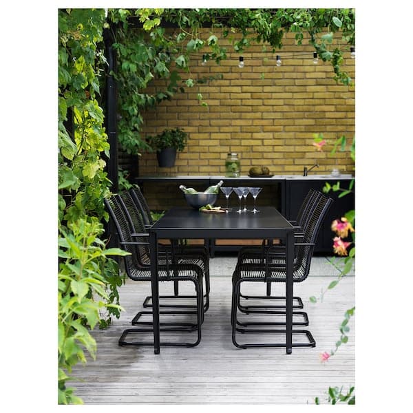Ikea TEGELÖN / VÄSMAN - Table+6 chairs w armrests, outdoor, dark grey/black/black