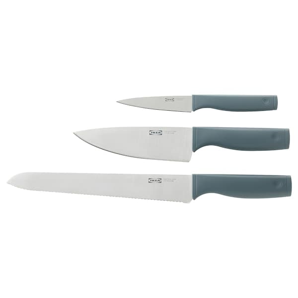 Ikea TIGERBARB - 3-piece knife set, grey-turquoise