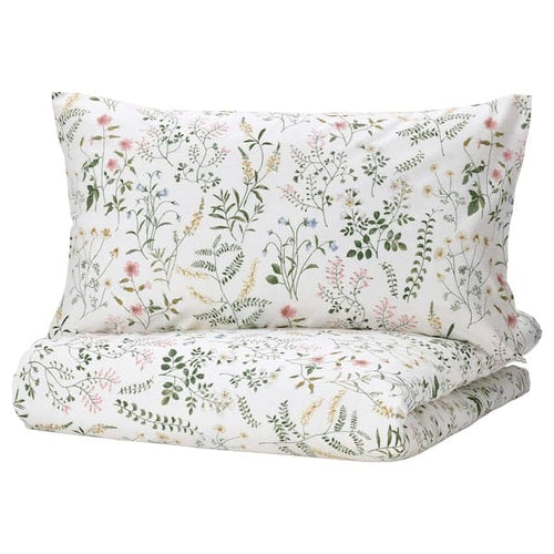 TIMJANSMOTT - Duvet cover and 2 pillowcases, white/floral pattern, 240x220/50x80 cm
