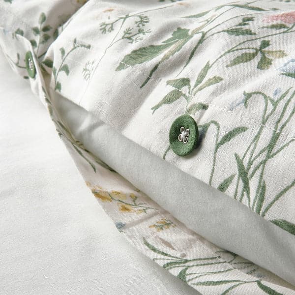 TIMJANSMOTT - Duvet cover and 2 pillowcases, white/floral pattern, 240x220/50x80 cm - best price from Maltashopper.com 40522597