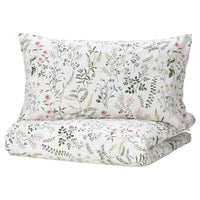 TIMJANSMOTT - Duvet cover and pillowcase, white/floral pattern, 150x200/50x80 cm - best price from Maltashopper.com 10522607
