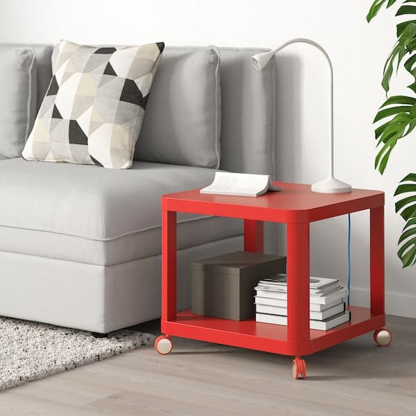 TINGBY - Side table on castors, red, 50x50 cm - best price from Maltashopper.com 80457439