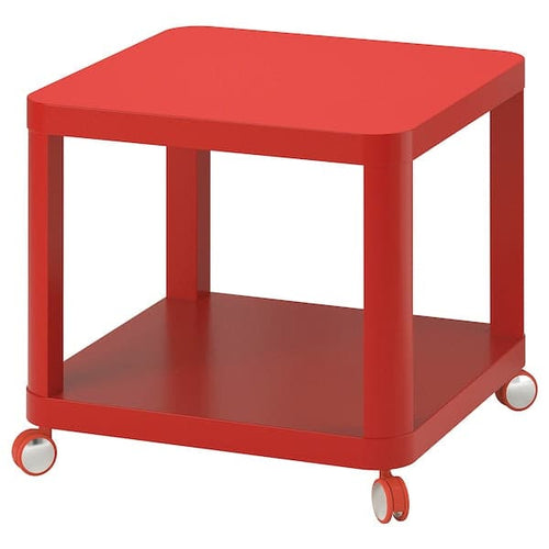 TINGBY - Side table on castors, red, 50x50 cm