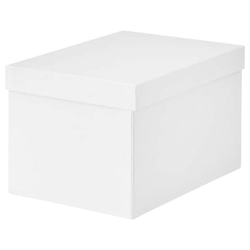 TJENA - Storage box with lid, white, 18x25x15 cm