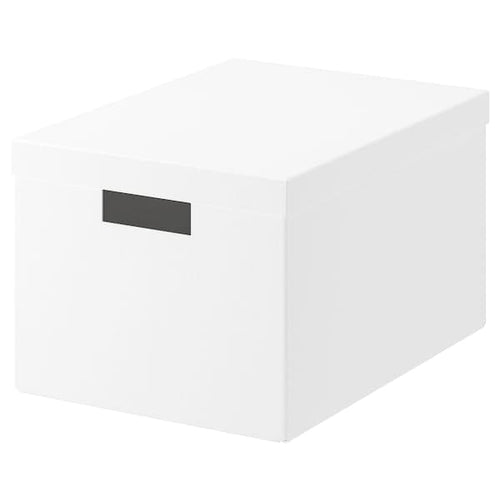 TJENA - Storage box with lid, white, 25x35x20 cm