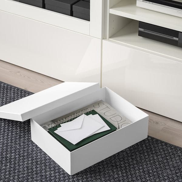 TJENA - Storage box with lid, white, 25x35x10 cm - best price from Maltashopper.com 90395422