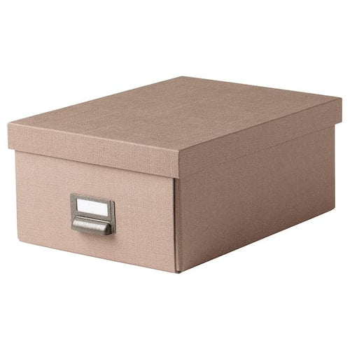 TJOG - Storage box with lid, dark beige, 25x36x15 cm