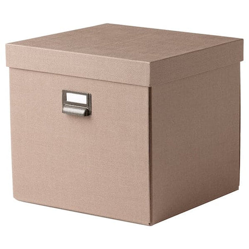 TJOG - Storage box with lid, dark beige, 32x31x30 cm