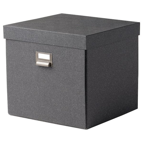 TJOG - Storage box with lid, dark grey, 32x31x30 cm