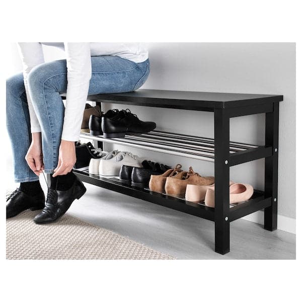 TJUSIG - Bench with shoe compartment, black, 108x34x50 cm