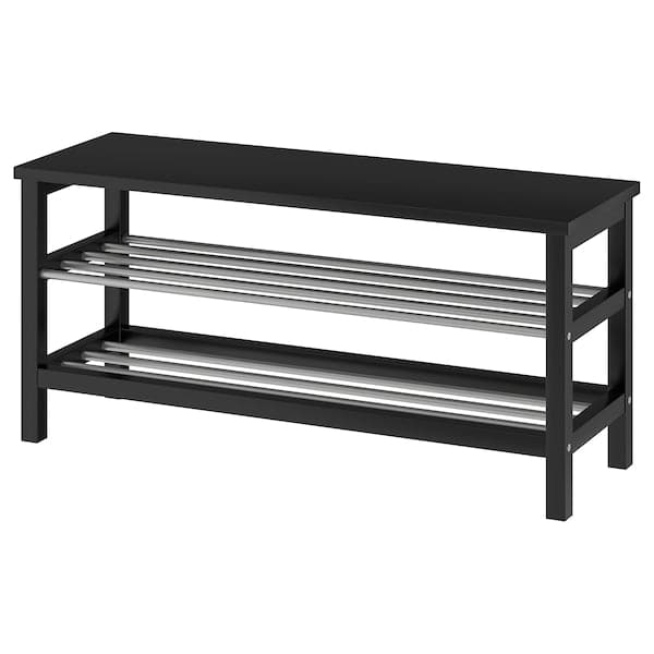 TJUSIG - Bench with shoe compartment, black, 108x34x50 cm