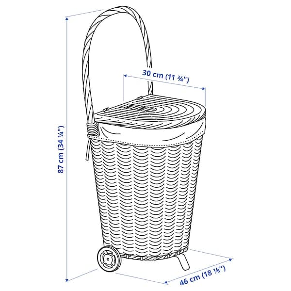 Ikea TOLKNING - Laundry basket with wheels, handmade Willow, 31 l