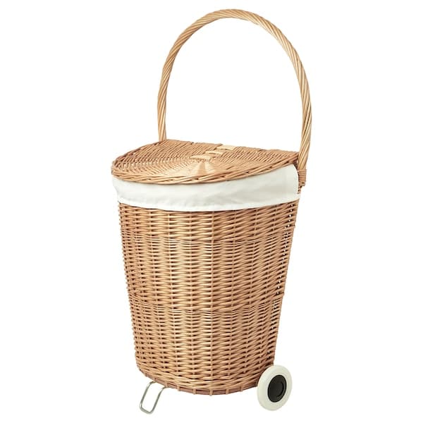 Ikea TOLKNING - Laundry basket with wheels, handmade Willow, 31 l