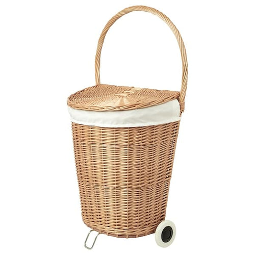 TOLKNING - Laundry basket with wheels, handmade Willow, 31 l