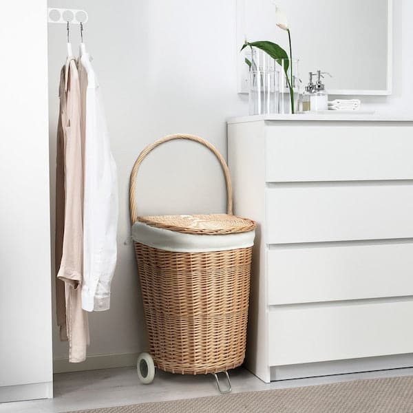 Ikea TOLKNING - Laundry basket with wheels, handmade Willow, 31 l