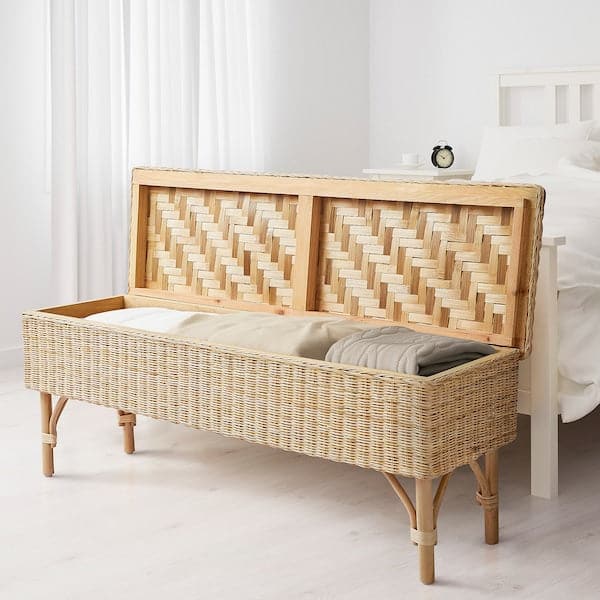 TOLKNING - Bench with storage, handmade rattan, 120 cm - best price from Maltashopper.com 80512657