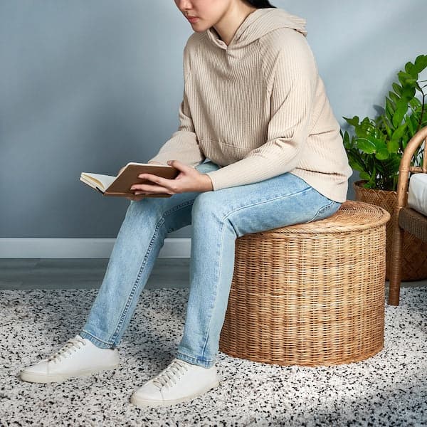 Ikea TOLKNING - Pouffe with storage, handmade rattan