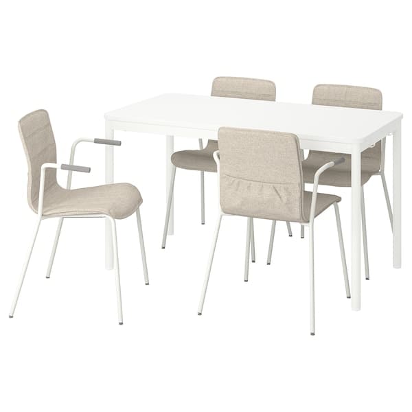 TOMMARYD / LÄKTARE - Meeting table and chairs, white/light beige, , 130x70 cm - best price from Maltashopper.com 19528469