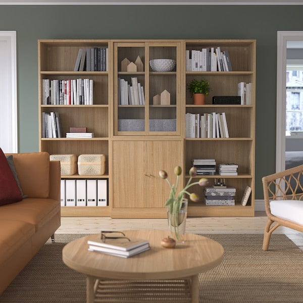 Ikea TONSTAD - Storage comb w sliding glass doors, oak veneer/clear glass, 245x47x201 cm