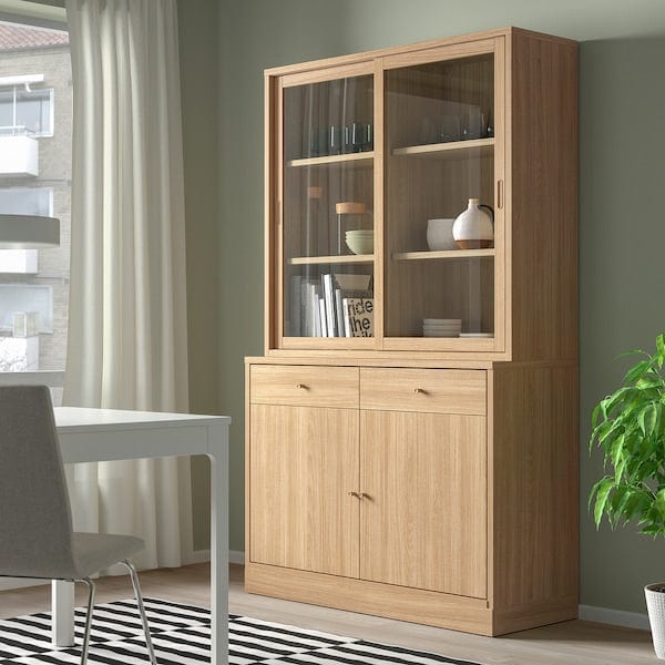 Ikea TONSTAD - Storage comb w sliding glass doors, oak veneer/clear glass, 121x47x201 cm