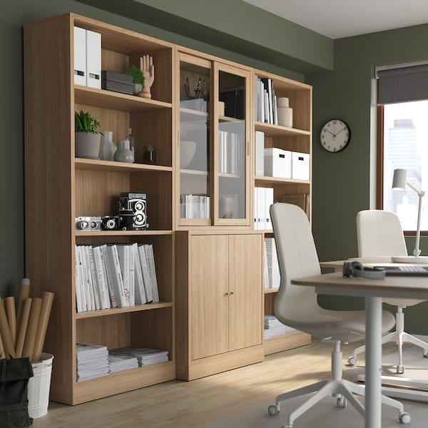 Ikea TONSTAD - Storage comb w sliding glass doors, oak veneer/clear glass, 245x47x201 cm