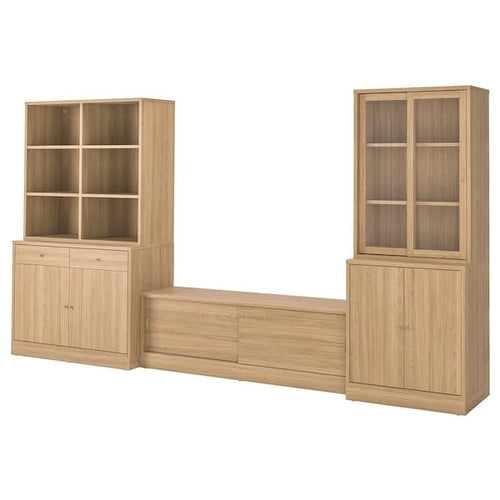 TONSTAD - TV storage combination, oak veneer/clear glass, 381x47x201 cm