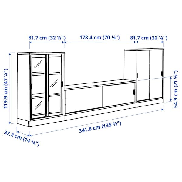 TONSTAD - TV combination with sliding doors, oak veneer brown/mordant/clear glass, , - best price from Maltashopper.com 29515051