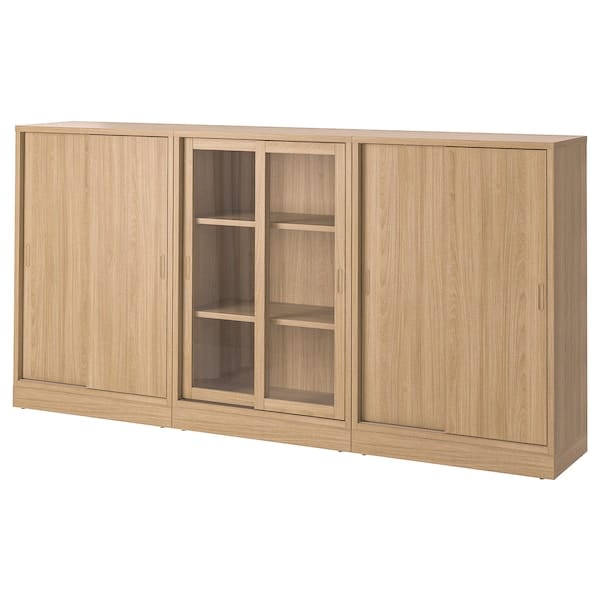 Ikea TONSTAD - Storage combination w sliding doors, oak veneer/clear glass, 245x37x120 cm