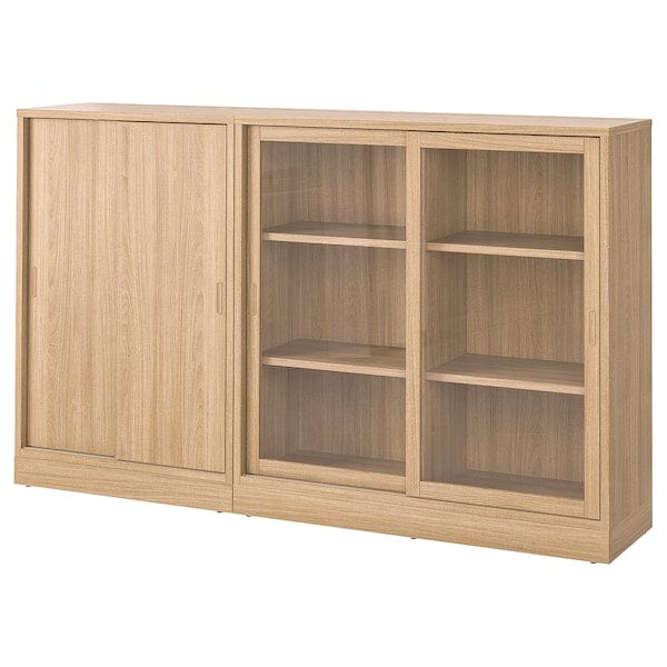 Ikea TONSTAD - Storage combination w sliding doors, oak veneer/clear glass, 202x37x120 cm