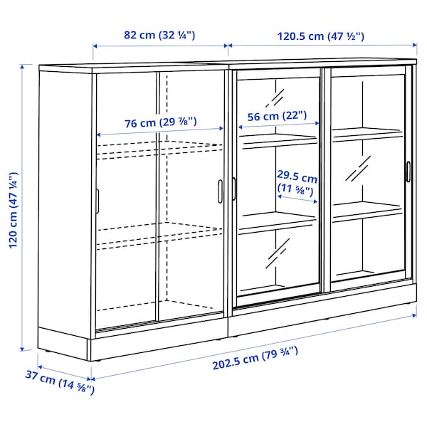 Ikea TONSTAD - Storage combination w sliding doors, oak veneer/clear glass, 202x37x120 cm