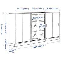 TONSTAD - Storage combination w sliding doors, oak veneer/clear glass, 245x37x120 cm