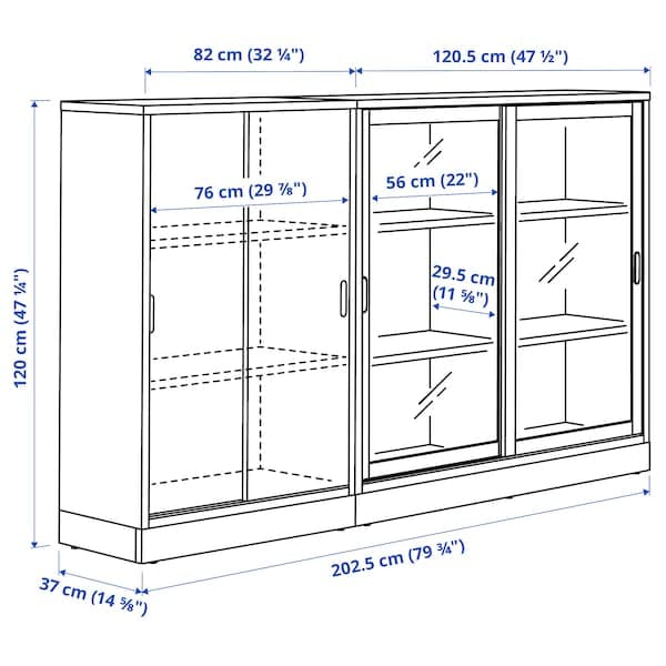 Ikea TONSTAD - Storage combination w sliding doors, brown stained oak veneer/clear glass, 202x37x120 cm