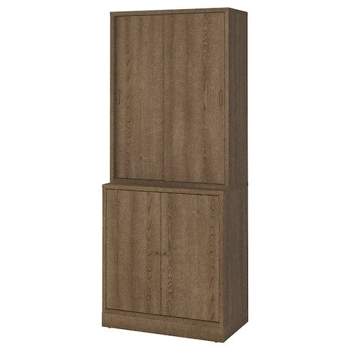 TONSTAD - TONSTAD Storage combination w sliding doors, brown stained oak veneer, 82x47x201 cm