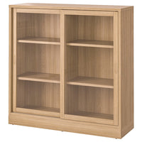 TONSTAD - Cabinet with sliding glass doors, oak veneer, 121x37x120 cm