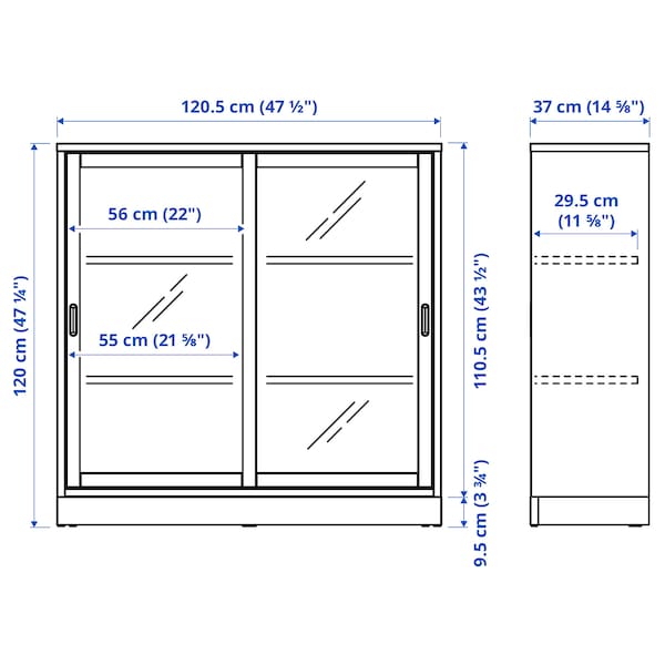 Ikea TONSTAD - Cabinet with sliding glass doors, oak veneer, 121x37x120 cm