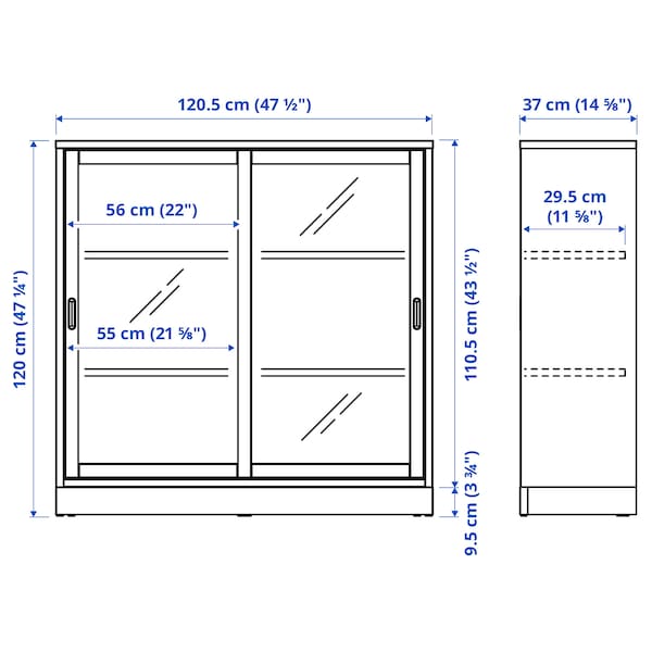 TONSTAD - Cabinet with sliding glass doors, oak veneer, 121x37x120 cm