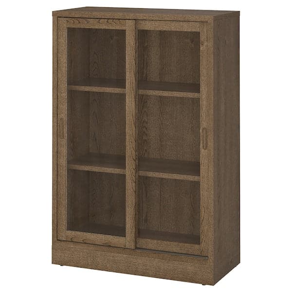 TONSTAD - Cabinet with sliding glass doors, brown stained oak veneer, 82x37x120 cm