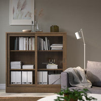 TONSTAD - Showcase with sliding doors, oak veneer brown, , - best price from Maltashopper.com 00489279